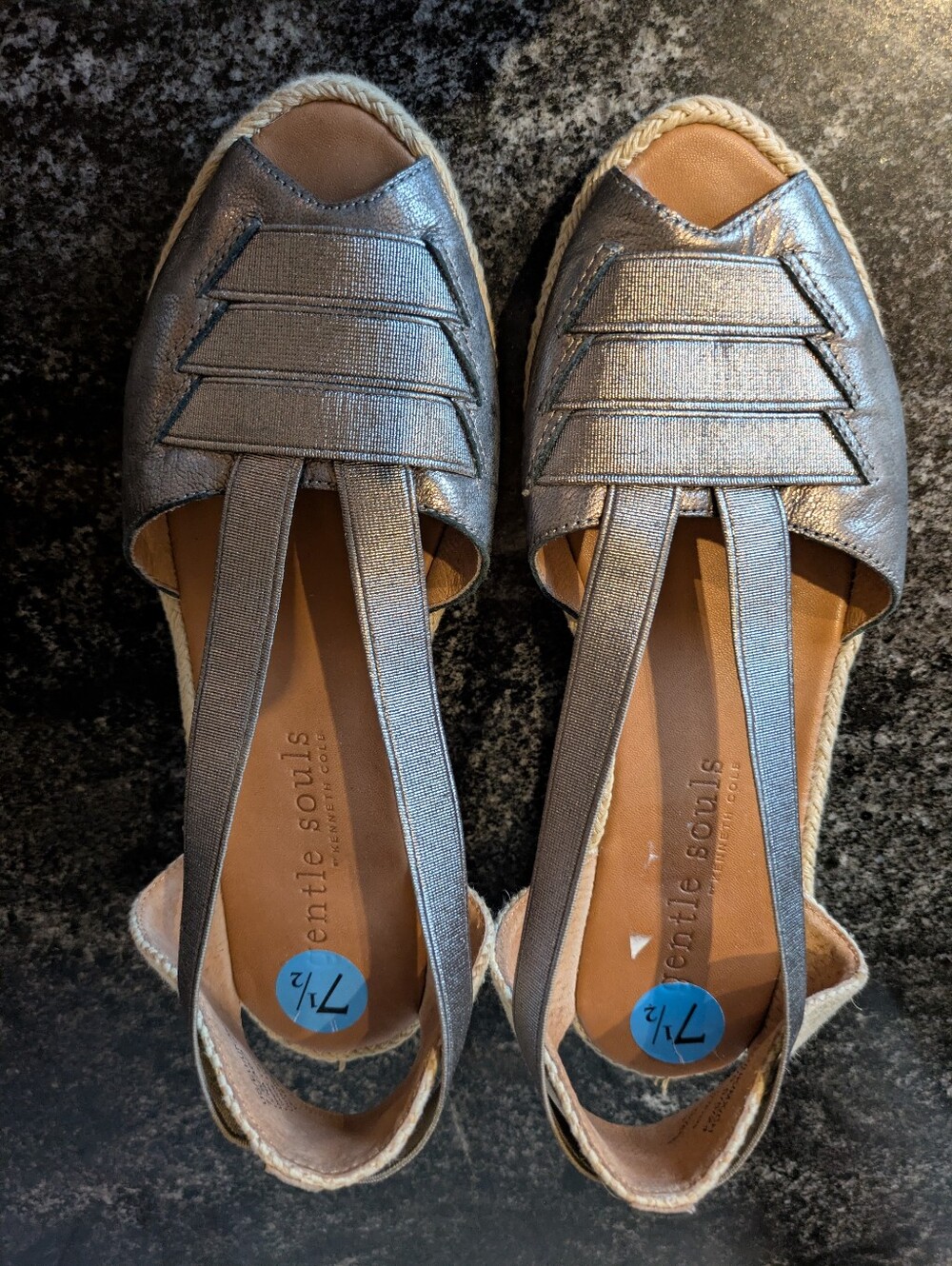 Gentle Souls By Kenneth Cole Metallic Silver Slingback Espadrille Sandals